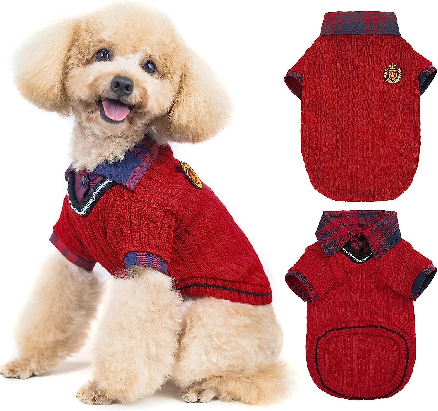 PUPTECK Soft Warm Dog Sweater Cute Knitted Dog Winter Clothes Classic Plaid Dog Coats for Cats Small Medium Puppy Dogs Animals & Pet Supplies > Pet Supplies > Dog Supplies > Dog Apparel PUPTECK Red XS: chest girth: 15", back length: 10" 