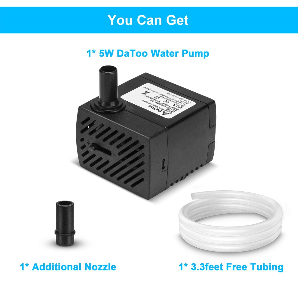 Datoo 95GPH 5W Small Submersible Water Pump Mini Fountain Pump Ultra Quiet for Aquarium Fish Tank Pond Statuary Hydroponics Animals & Pet Supplies > Pet Supplies > Fish Supplies > Aquarium & Pond Tubing DaToo   