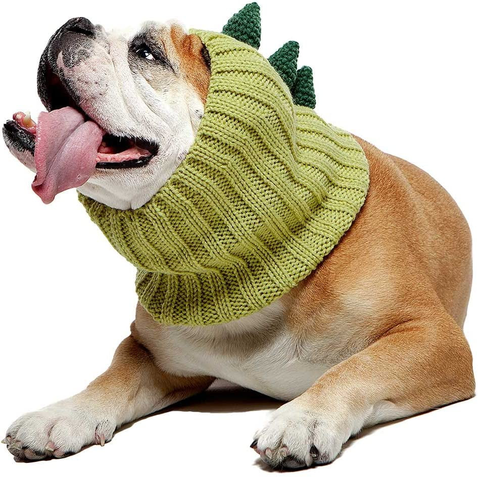 Zoo Snoods Dinosaur Costume for Dogs, Medium - Warm No Flap Ear Wrap Hood for Pets, Godzilla Dog Outfit for Winters, Halloween, Christmas & New Year, Soft Yarn Ear Covers