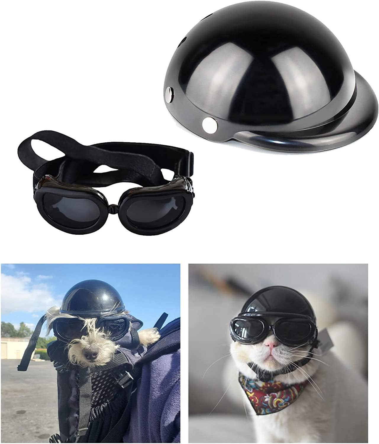 Small Dog Helmet&Goggles, Suitable for Cats & Small Dogs, Dog Cat Safety Riding Cap, a Cool Costume for Pets, Sunglasses with Adjustable Strap and UV Cut (Small, Yellow) Animals & Pet Supplies > Pet Supplies > Dog Supplies > Dog Apparel Lmaray BLACK Small 