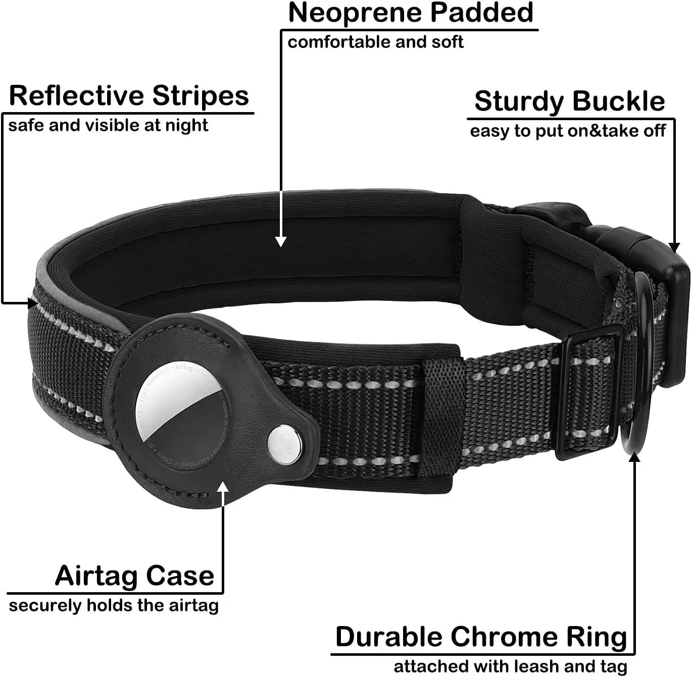 Airtag Dog Collar, PETNANNY Reflective Dog Collar with Airtag Holder Case, Padded Heavy Duty Dog Collar for Airtag, Adjustable Air Tag Pet Collar for Medium Large Dogs (Black, XL(19-22")) Electronics > GPS Accessories > GPS Cases PETNANNY   