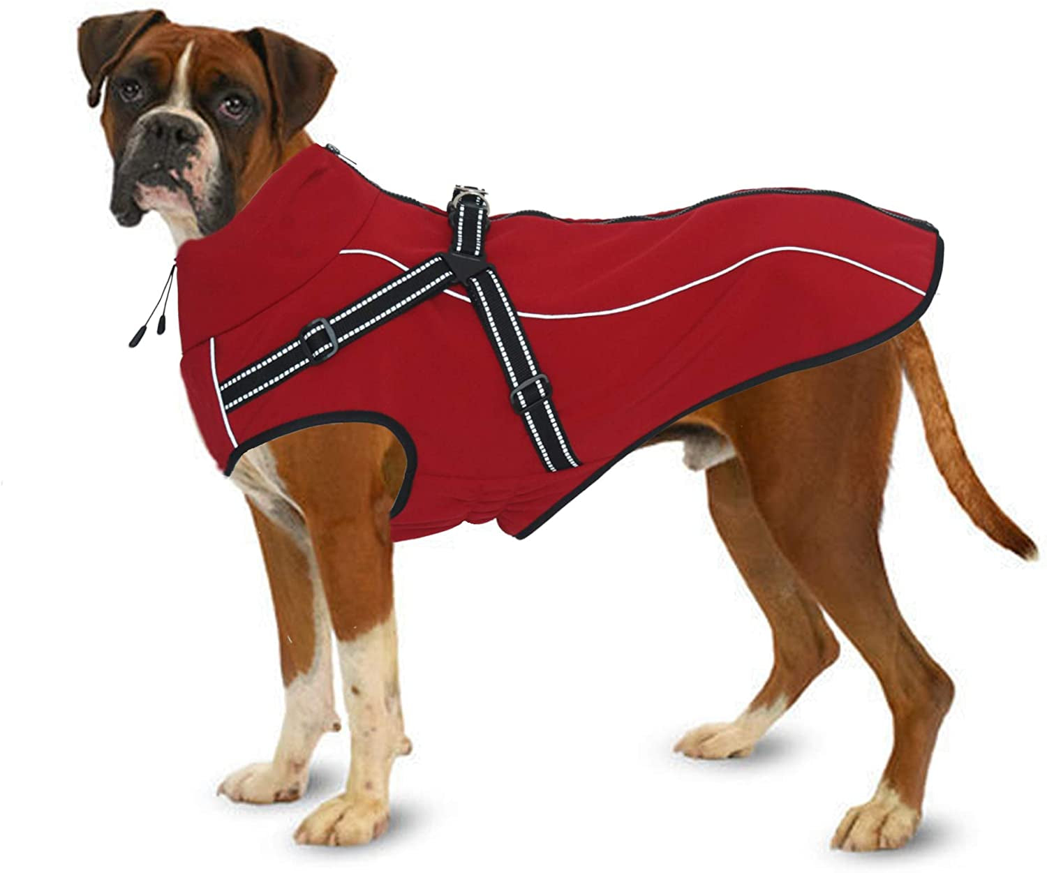 Lifeunion Dog Jacket with Harness, Reflective Strips, Waterproof Dog Vest for Medium Large Dogs, Warm Dog Sport Winter Coat with High Neckline Collar (XL, Red) Animals & Pet Supplies > Pet Supplies > Dog Supplies > Dog Apparel Lessbad Red Large 