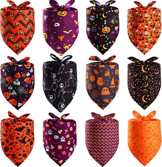 12 Pieces Halloween Dog Bandana Pumpkin Triangle Bandana Puppy Pets Neckerchief Washable Dog Neck Scarf Adjustable Pets Neck Bandana Holiday Pet Bibs for Halloween Dogs Cats Pets Animals & Pet Supplies > Pet Supplies > Dog Supplies > Dog Apparel Tatuo   