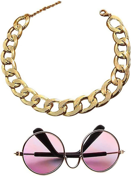 Coolrunner Funny Pet Sunglasses and Cool Plated Gold Chain Necklace (15” X0.39”) with Adjustable Length for Cats/Small Dogs Fashion Costume-Taking Pictures (11 CM Sunglasses) Animals & Pet Supplies > Pet Supplies > Dog Supplies > Dog Apparel Coolrunner   