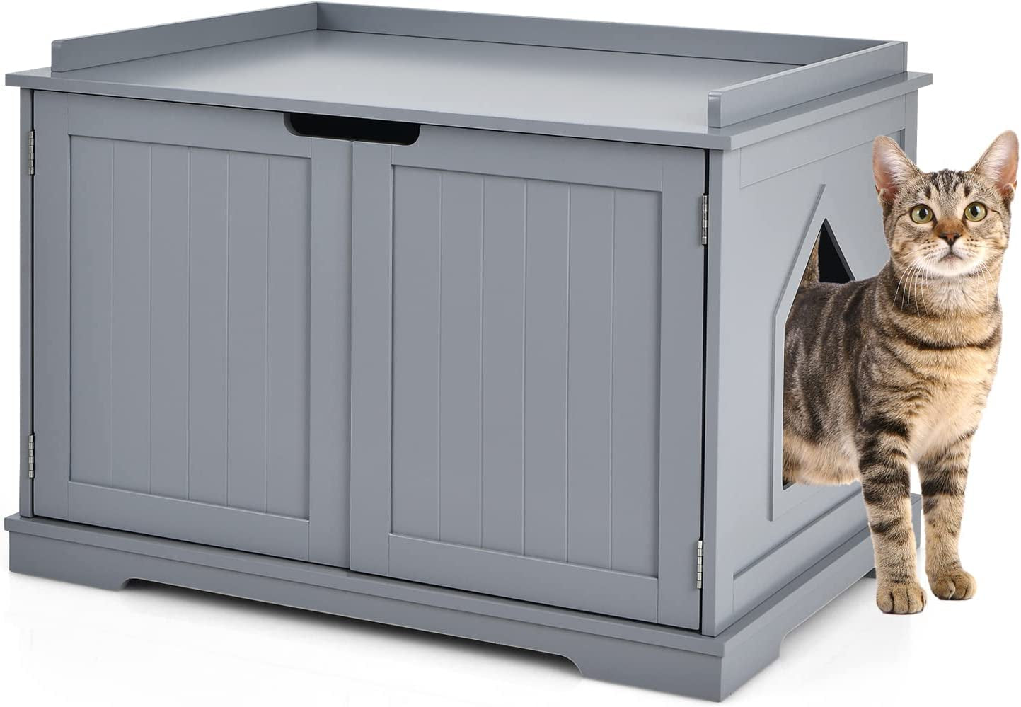 Cat Litter Box Enclosure, Wooden Cat Washroom Bench Cabinet with Door and Removable Divider, Large Enclosed Cat Litter Box Furniture Hidden. Animals & Pet Supplies > Pet Supplies > Cat Supplies > Cat Furniture ALLJOY Gray  