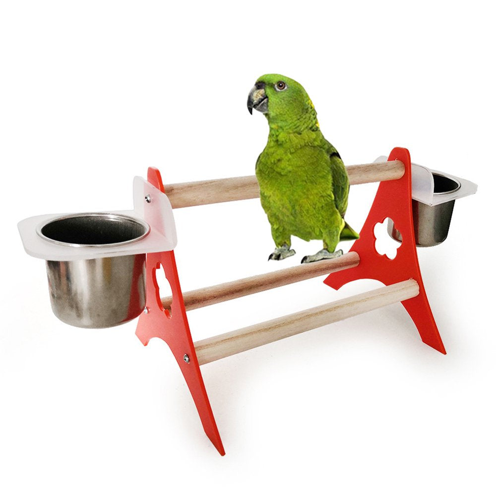 SPRING PARK Bird Play Stands with Feeder Cups Dishes, Tabletop Tripod Parrot Perch Shelf, Wood Playstand Portable Training Playground, Bird Cage Toys Accessories Animals & Pet Supplies > Pet Supplies > Bird Supplies > Bird Cage Accessories SPRING PARK   
