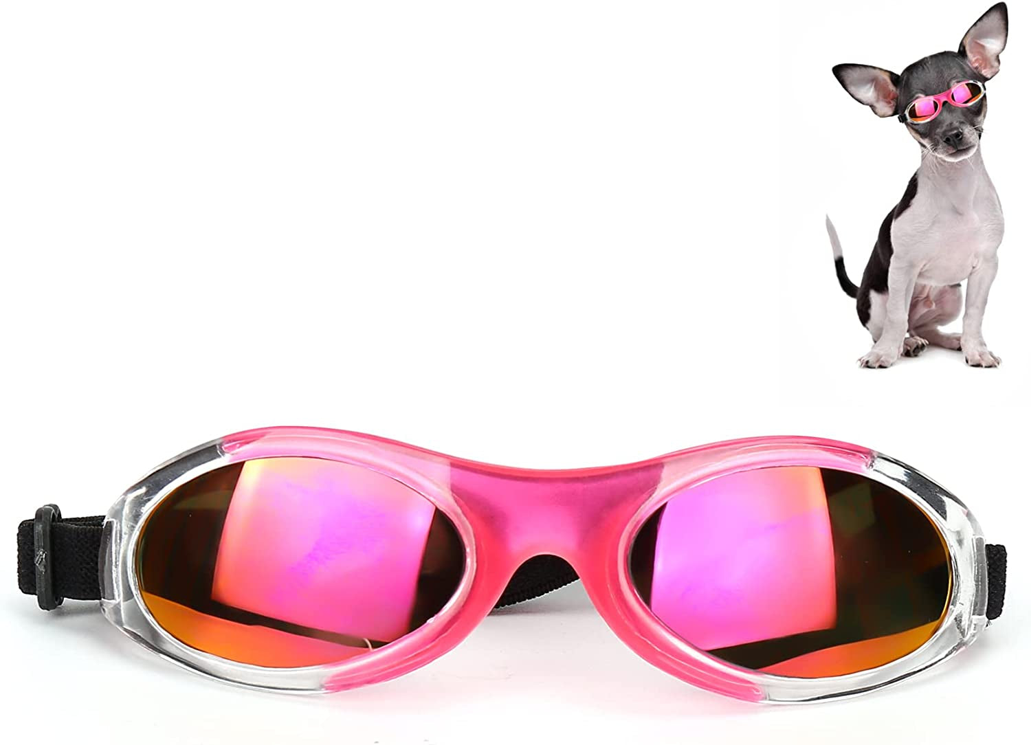 Ufandia Dog Sunglasses, Pet Glasses Dog Goggles for UV Protection & Eye Protection Anti-Fog Pet Goggles with Adjustable Strap, Windproof Puppy Sunglasses for Little Dog and Cat (Red Lens & Pink Frame) Animals & Pet Supplies > Pet Supplies > Dog Supplies > Dog Apparel Ufandia   