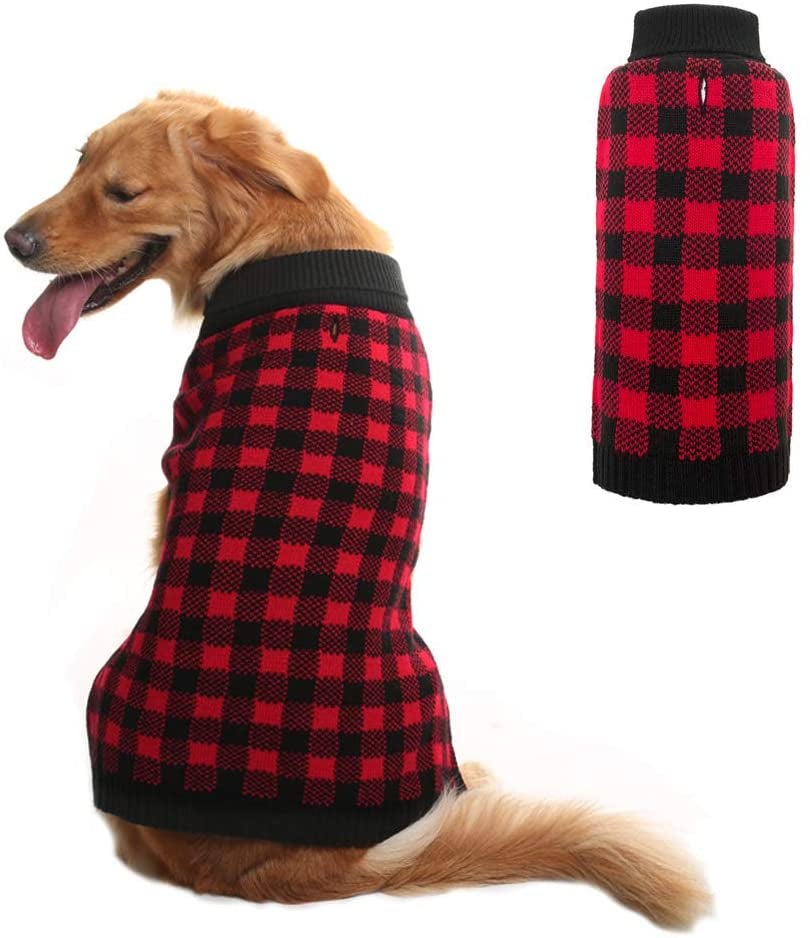 PUPTECK Dog Sweater Plaid Pet Cat Winter Knitwear Warm Clothes Blue & Black Extra Small Animals & Pet Supplies > Pet Supplies > Dog Supplies > Dog Apparel Beibao Red & Black Small/Medium (Pack of 1) 