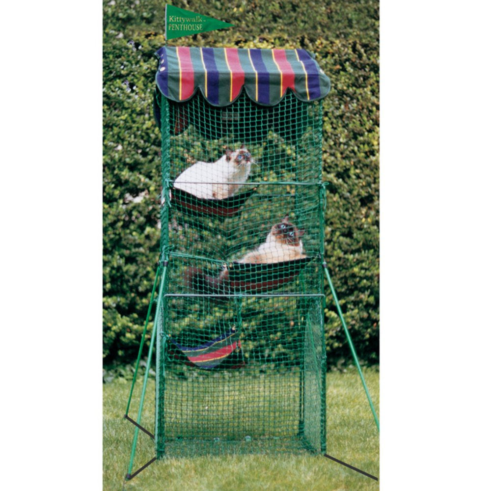 Kittywalk Penthouse Outdoor Cat Cage Enclosure, Green, 18" X 24" X 60"