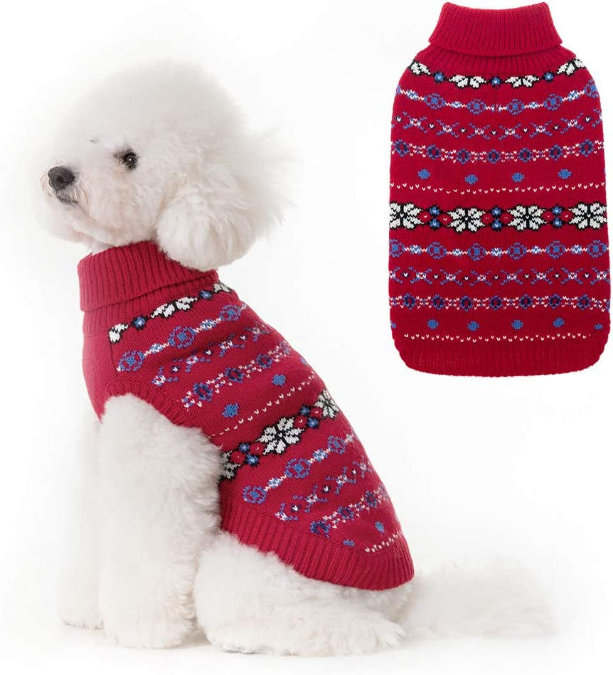 BINGPET Dog Sweater - Christmas Winter Warm Dog Clothes - Turtleneck Sweater for Small Medium Large Dogs - Classic Snowflake Doggy Knitwear Clothes Animals & Pet Supplies > Pet Supplies > Dog Supplies > Dog Apparel BINGPET Red Small/Medium 