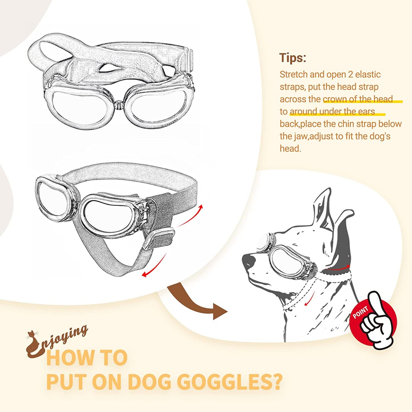 Enjoying Dog Sunglasses Small Breed Dogs Goggles UV Protection Eye Wear Windproof Anti-Fog Pet Glasses for Doggy about over 5 Lbs, Black Animals & Pet Supplies > Pet Supplies > Dog Supplies > Dog Apparel Enjoying   