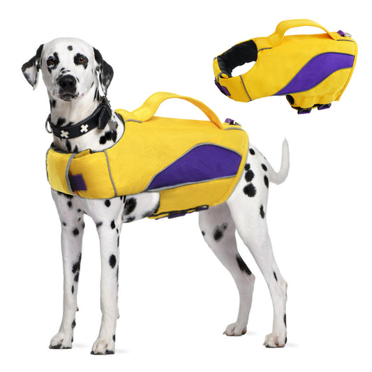 Kuoser Dog Life Jacket Pet Ripstop Life Vest with Reflective Stripes High Flotation Dog Swimming Training Suit Adjustable Lifesaver Vest for Small Medium and Large Dogs Animals & Pet Supplies > Pet Supplies > Dog Supplies > Dog Apparel Kuoser XL Yellow 