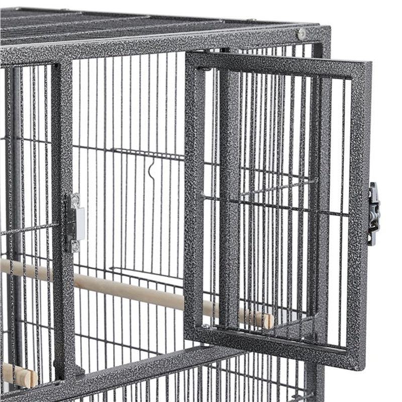 Topeakmart Stackable Metal Wide Bird Cage Divided Bird Breeder Cage with Rolling Stand for Finch Canaries Parakeets Cockatiels Budgies Black Animals & Pet Supplies > Pet Supplies > Bird Supplies > Bird Cages & Stands Topeakmart   