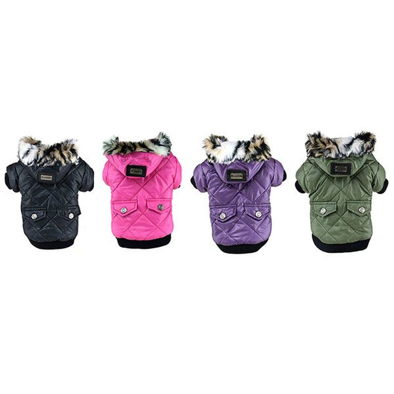 Puppy Fur Hooded Jacket with Pocket, Pet Dog Windproof Pullover Coat Winter Warm down Jacket Cotton-Padded Costume for Medium Small Doggy Cat Puppy Apparel,Black,Xxl Animals & Pet Supplies > Pet Supplies > Cat Supplies > Cat Apparel LINKABC   