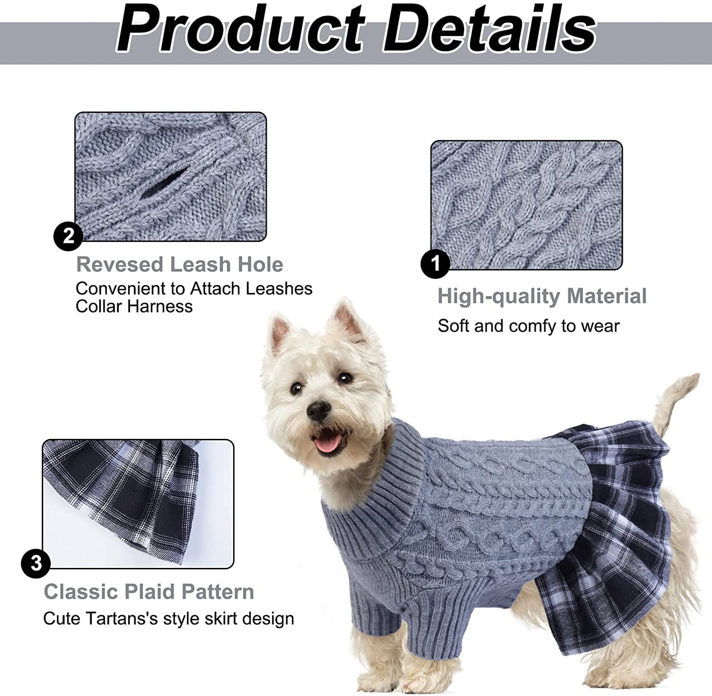 Warm Dog Sweater Stand Collar for Small Medium Puppy, Stretchy Plaid Winter Dog Skirt Dress Knitted Sweater, Comfortable Cold Weather Pet Clothes for Bichon Frise, Schnauzer, Poodle, Pink, XS Animals & Pet Supplies > Pet Supplies > Dog Supplies > Dog Apparel PUMYPOREITY   