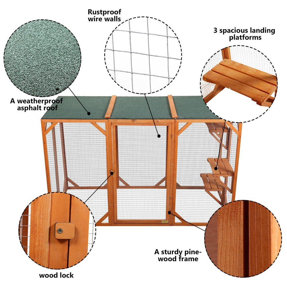 Coziwow Cat House Outdoor Cat Run Playpen Kennel Wooden with 3 Platforms Animals & Pet Supplies > Pet Supplies > Dog Supplies > Dog Kennels & Runs Coziwow   