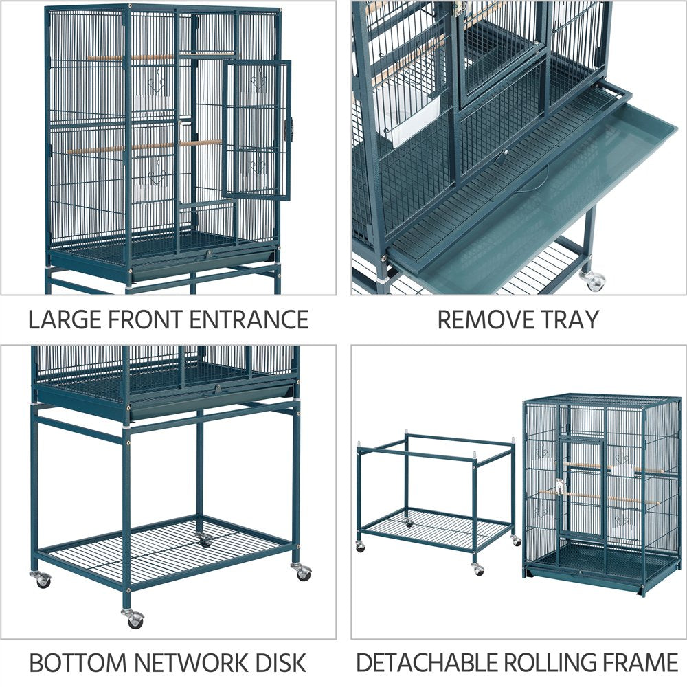 Topeakmart 54''H Large Rolling Metal Parrot Cage Bird Cage with Detachable Stand for Conures Parakeets Cockatiels, Navy Blue Animals & Pet Supplies > Pet Supplies > Bird Supplies > Bird Cages & Stands Topeakmart   