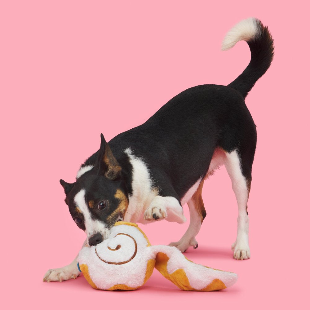 BARK Cinnamon Growl Dog Toy, White with Yellow - Barkfest in Bed Animals & Pet Supplies > Pet Supplies > Dog Supplies > Dog Toys BARK   