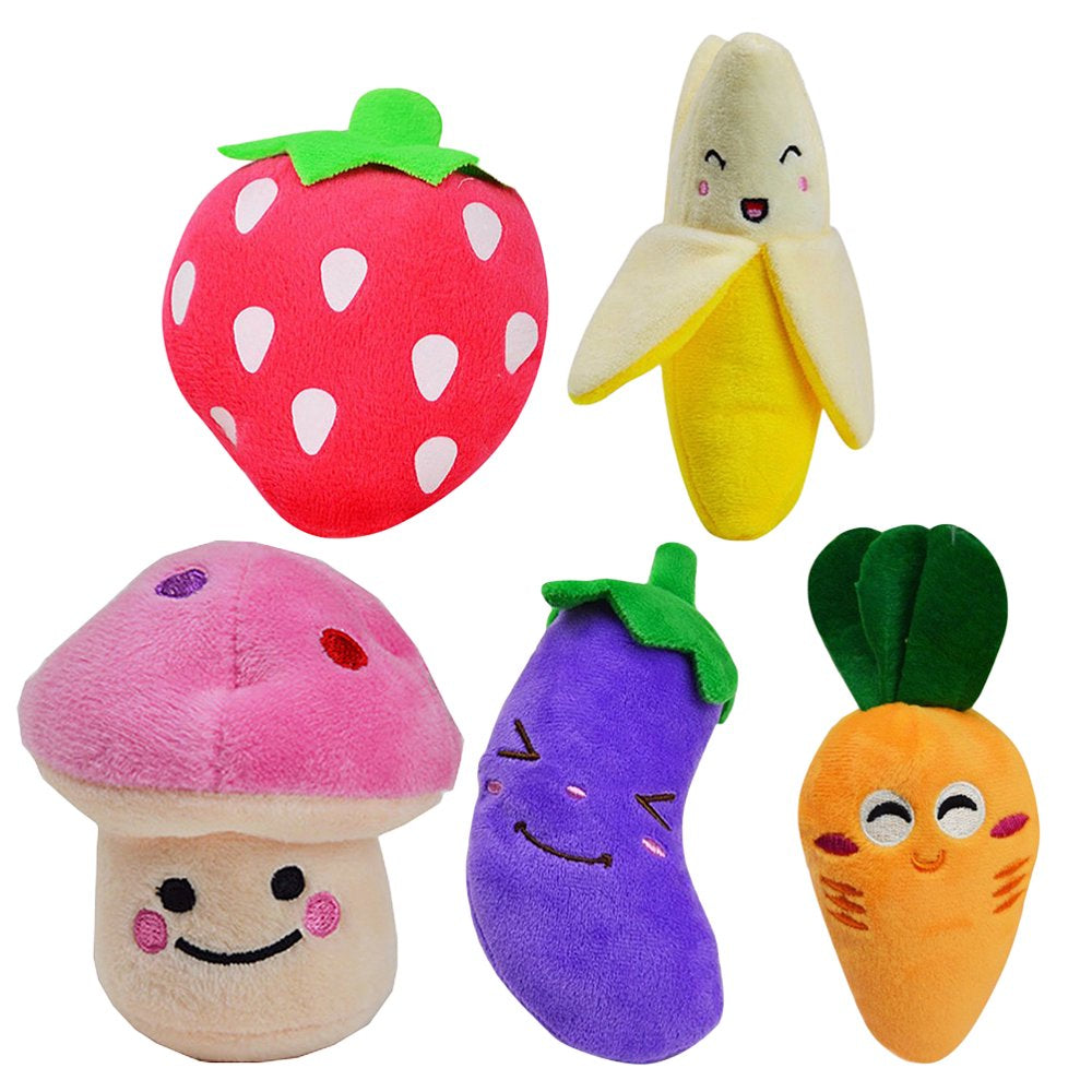 Stuffed Dog Toy, 5 Pack Dog Squeaky Plush Toys Cute Small Dog Puppy Toys Fruits Snacks Vegetables Squeaky Puppy Dog Chew Toys for Puppies Small Medium Dogs Pet