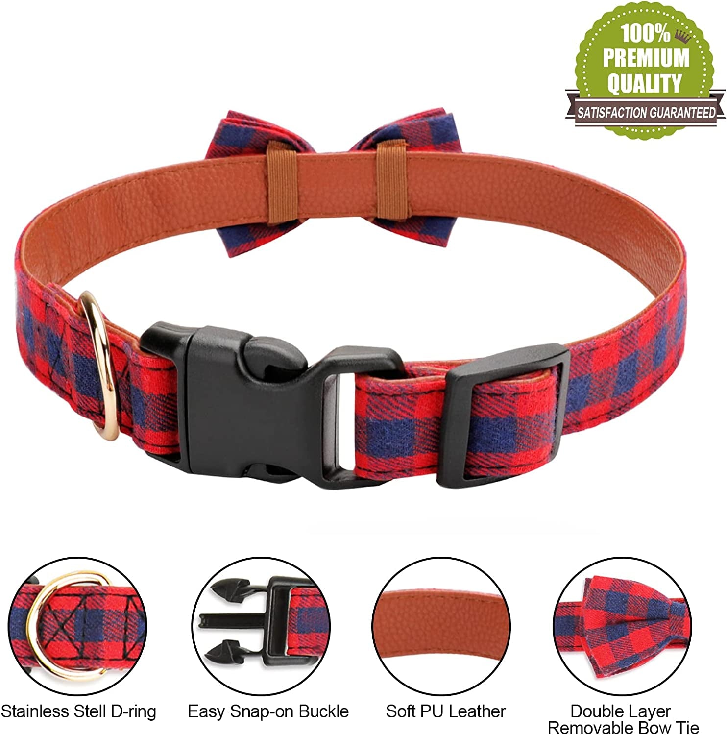 Dog Bow Tie Collar, Funow Plaid Bow Tie Dog Collar Unique Buckle Soft Comfortable, Adjustable Comfy Bowtie for Small Medium Large Dogs Cats Pets Durable Cotton Best Gift Cute Bowtie Detachable S Red Animals & Pet Supplies > Pet Supplies > Dog Supplies > Dog Apparel Funow   