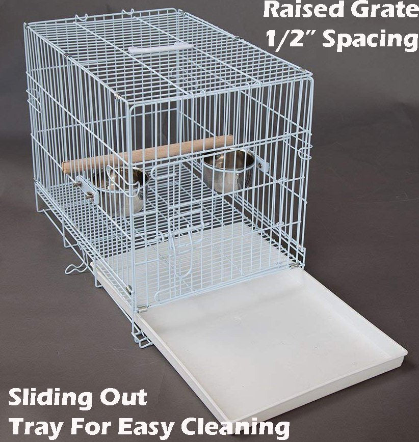 LARGE 24" Metal Foldable Bird Parrot Travel Veterinary Carrier Wire Cage with Wooden Stand Perch and Stainless Steel Dishes Animals & Pet Supplies > Pet Supplies > Bird Supplies > Bird Cages & Stands Mcage   