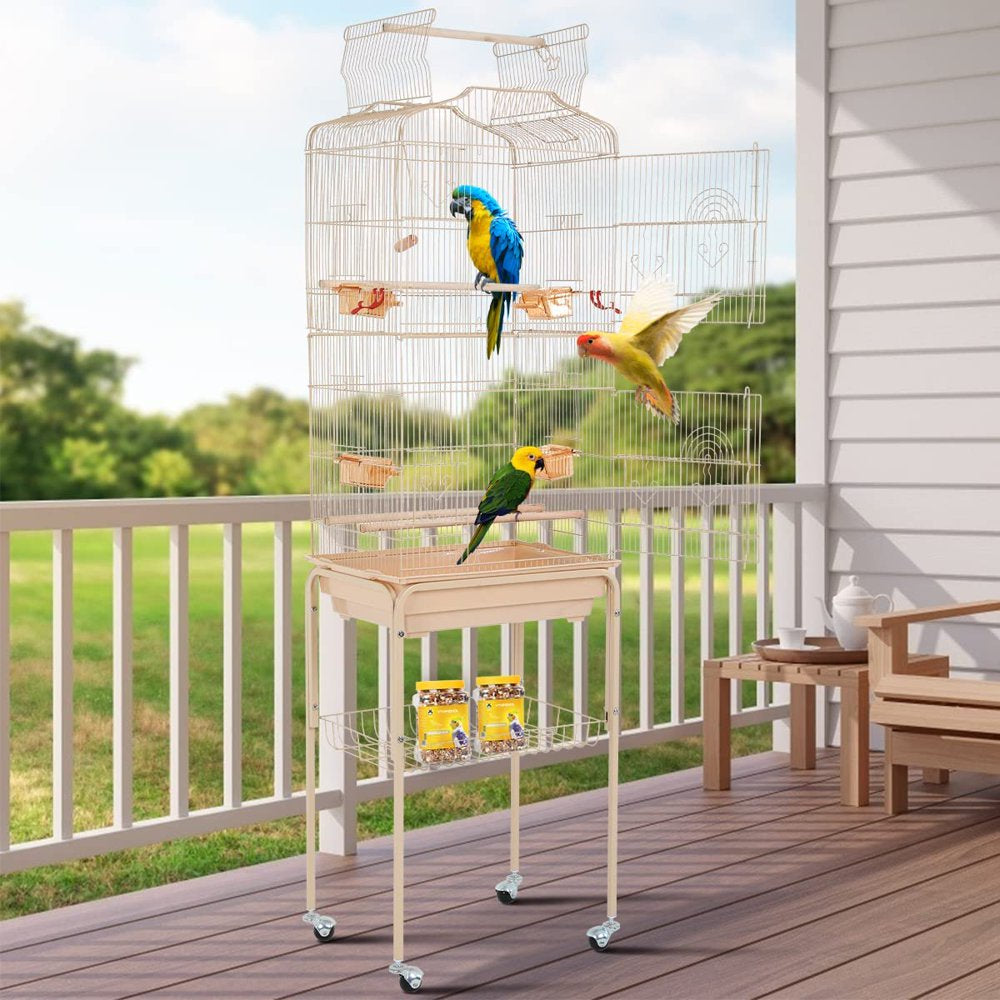 Dkeli Bird Cage with Stand Parrot Cages for Large Birds Parakeet Cage with Play Top & Rolling Stand for Medium Canaries, Lovebirds, Cockatiels, Parrots Animals & Pet Supplies > Pet Supplies > Bird Supplies > Bird Cages & Stands Dkeli Yellow  