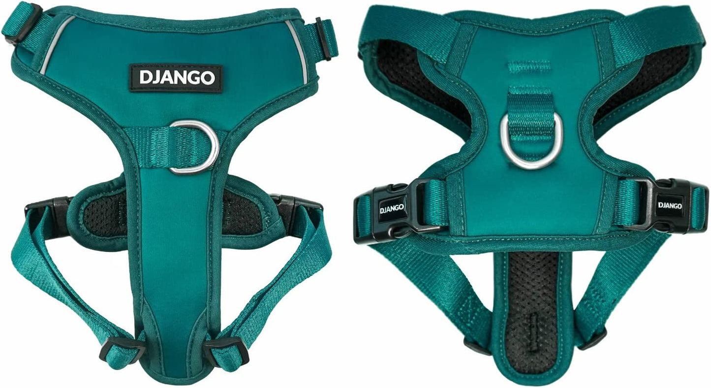 DJANGO Tahoe No Pull Dog Harness – Comfortable, Durable, and Padded Harness with Front and Back D-Rings and Reflective Piping – Adjustable and Secure Design for Everyday Use (Large, Poppy Seed Gray) Animals & Pet Supplies > Pet Supplies > Dog Supplies > Dog Apparel DJANGO Dark Teal Green Small 