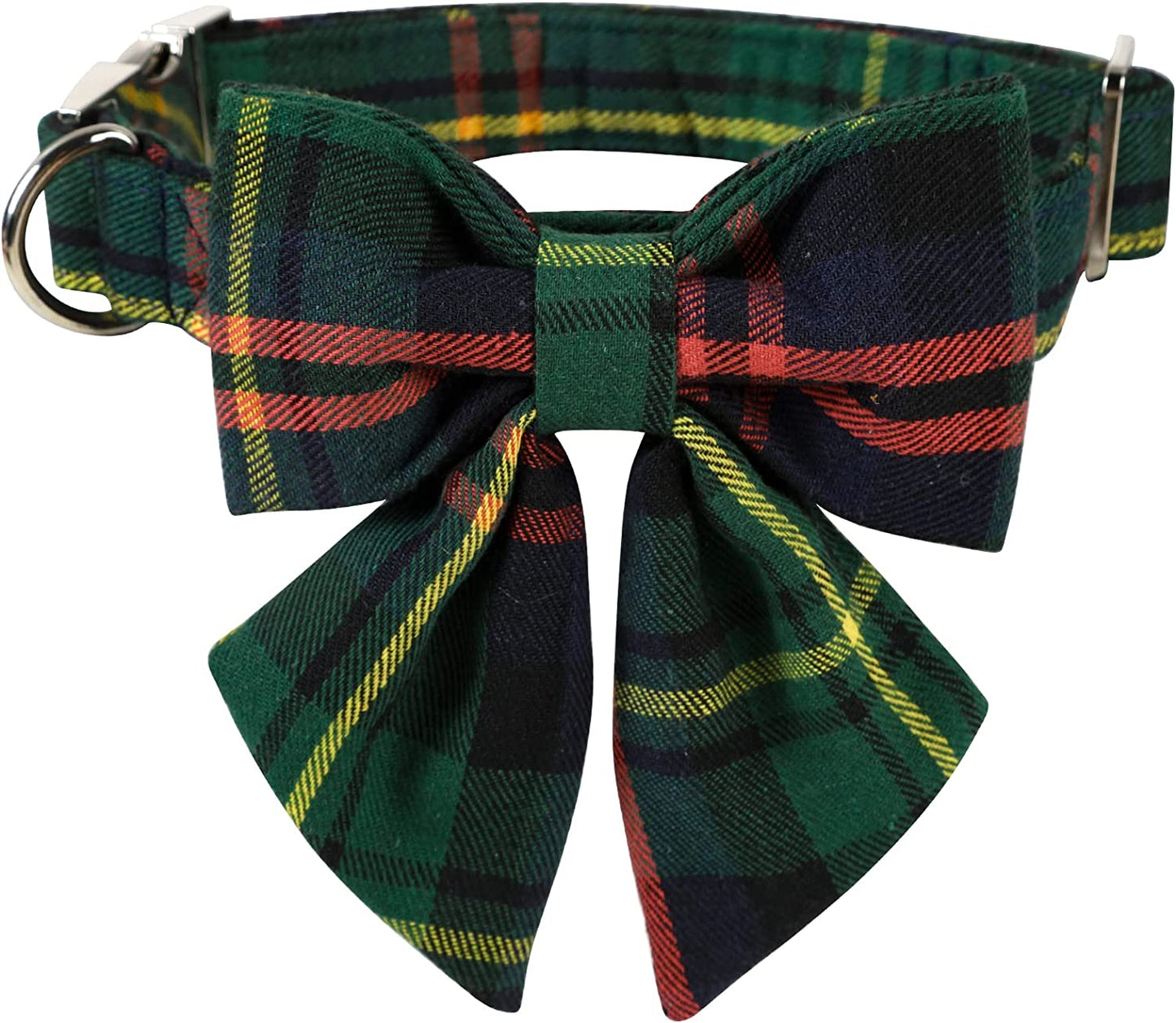 Lionet Paws Christmas Dog Collar with Bowtie, Dog Bowtie Collar with Metal Buckle for Dogs, Adjustable Comfortable Dog Collar Girl Boy Gift, M, Neck 13.5-22 In Animals & Pet Supplies > Pet Supplies > Dog Supplies > Dog Apparel lionet paws Green Tartan(Sailor Bow) Medium (Pack of 1) 