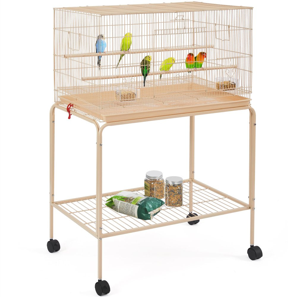 Easyfashion 47"H Rolling Stand Flight Bird Cage with Slide-Out Tray for Small Birds, White Animals & Pet Supplies > Pet Supplies > Bird Supplies > Bird Cages & Stands Easyfashion Almond  