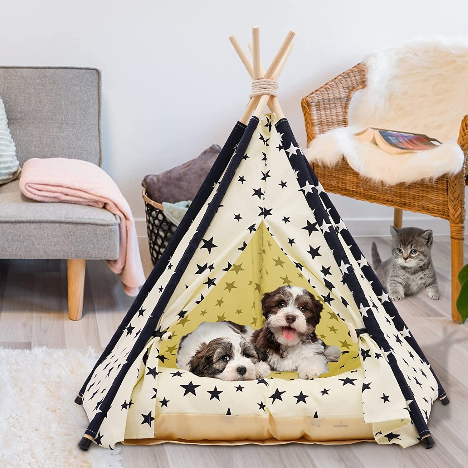 Pet Teepee Tent for Dogs & Cats, 24 Inch Portable Indoor Dog House with Thick Cushion, Cat Teepee Tent Washable Animals & Pet Supplies > Pet Supplies > Dog Supplies > Dog Houses Ealing   