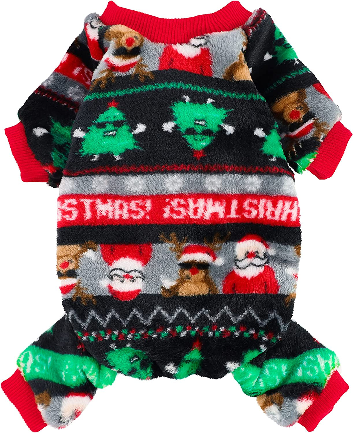 Fitwarm Glasses Reindeer Dog Christmas Outfit Holiday Dog Pajamas Thick Velvet Doggie Coat Puppy Winter Sweater Doggy Soft PJS Pet Cold Weather Clothes Cat Jumpsuits Black Large Animals & Pet Supplies > Pet Supplies > Dog Supplies > Dog Apparel Fitwarm Black Medium 