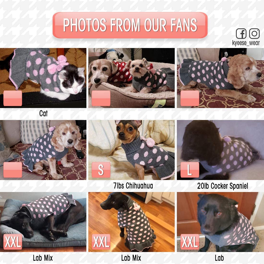 KYEESE Dog Sweaters with Leash Hole for Small Dogs Turtleneck Dog Sweater Dress Polka Dot Knit Pullover Doggie Sweater Warm Pet Sweater Animals & Pet Supplies > Pet Supplies > Dog Supplies > Dog Apparel kyeese   