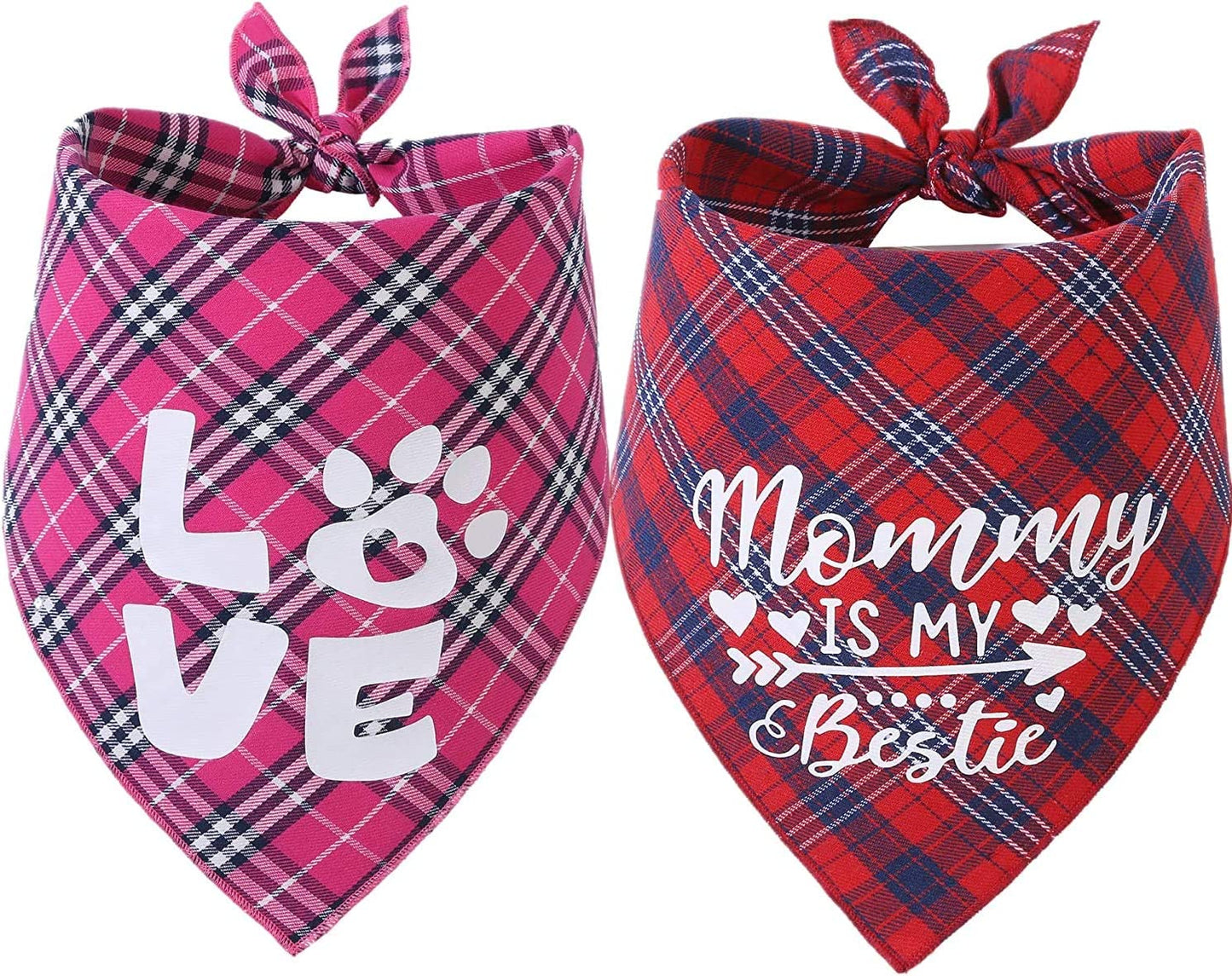 Valentines Day Dog Bandana - Set of 2 Reversible Triangle Bibs Plaid Pet Kerchief Scarf Animals & Pet Supplies > Pet Supplies > Dog Supplies > Dog Apparel Pawskido   