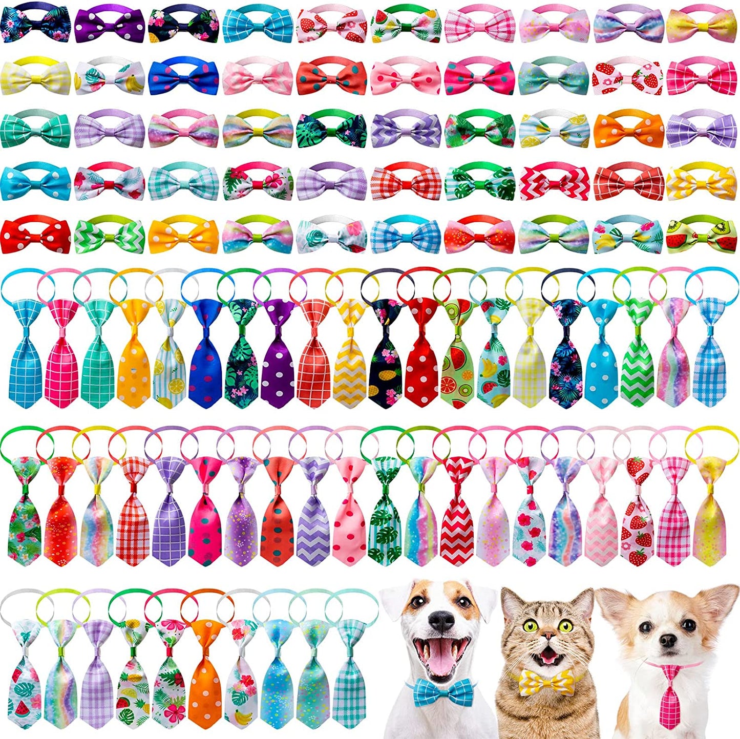 100 Pieces Dog Bow Tie Collar Set Includes 50 Neckties and 50 Bow Ties Adjustable Cat Dog Bowties Neckties for Small Medium Dogs Puppy Cat Hawaii Summer Winter Style Grooming Accessories Animals & Pet Supplies > Pet Supplies > Dog Supplies > Dog Apparel Reginary   