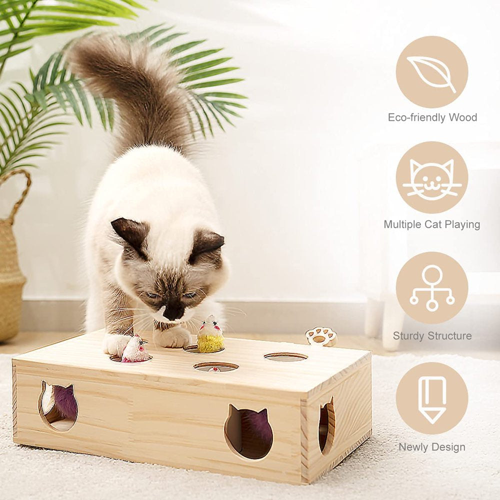 Mewoofun Cat Toys Interactive Whack a Mole Solid Wood Toys for Indoor Cats Kitten Catch Mice Game Animals & Pet Supplies > Pet Supplies > Cat Supplies > Cat Toys MewooFun   