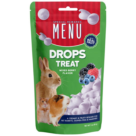 Menu Drops Treat with Mixed Berry Flavor for Pet Rabbits, Guinea Pigs and Hamsters, 3Oz.