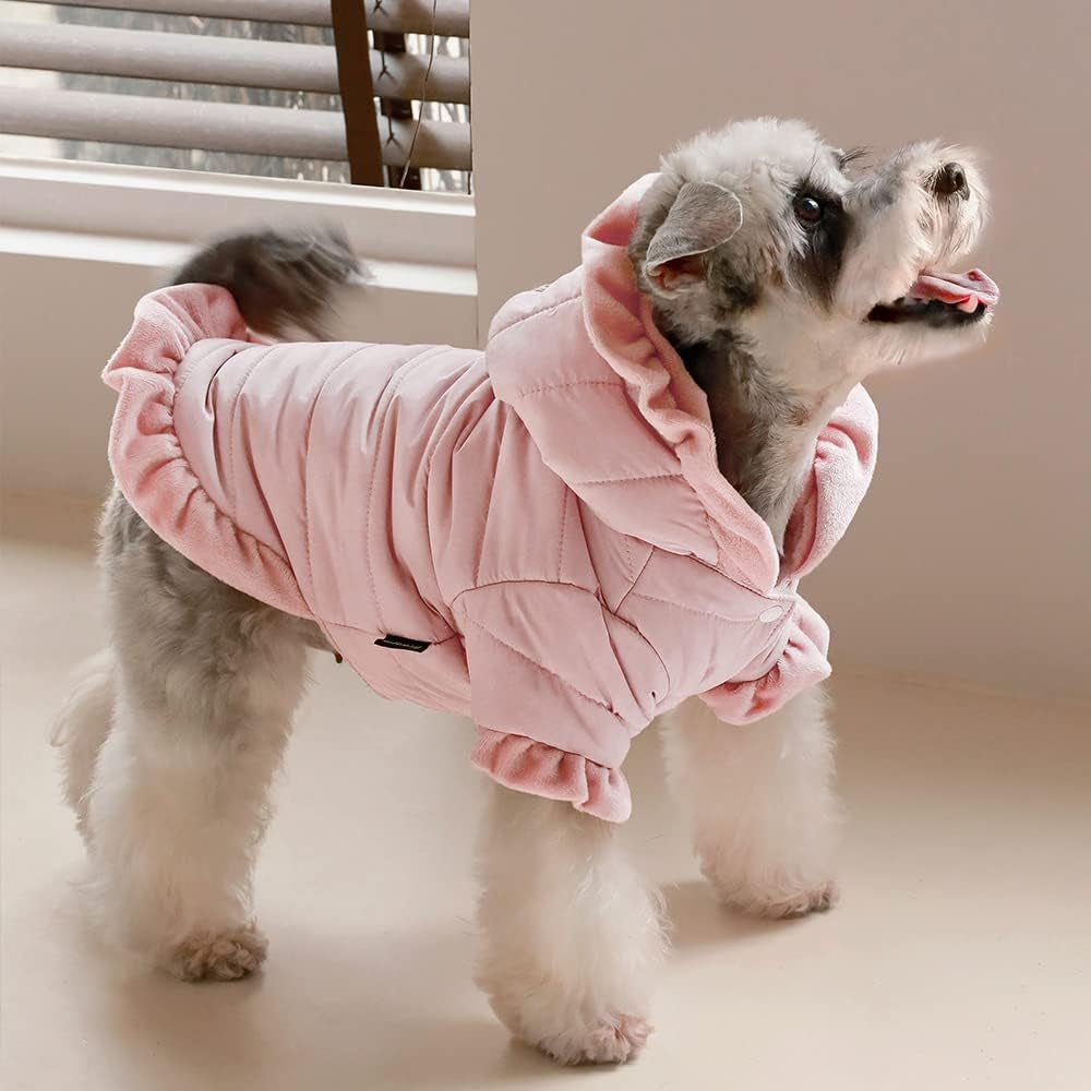 Fitwarm Ruffle Dog Coat, Puffer Jacket, Dog Winter Clothes for Small Dogs Girl, Pet Cat Hooded Outfit, Pink, Xsmall Animals & Pet Supplies > Pet Supplies > Dog Supplies > Dog Apparel Fitwarm   