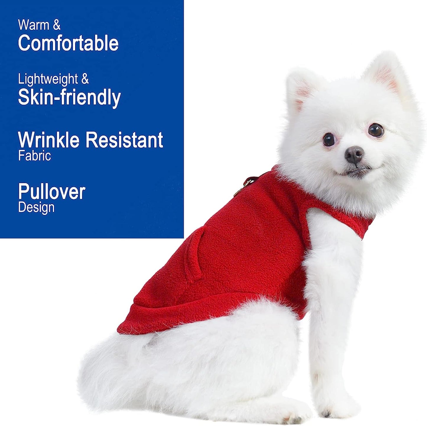 EXPAWLORER Polar Fleece Vest Dog Clothes - Fall Dog Sweater Pet Clothing, Warm Soft Pullover Sleeveless Dog Jacket with Small Pocket, Cold Winter Coat for Small Medium Large Dogs (Red, M) Animals & Pet Supplies > Pet Supplies > Dog Supplies > Dog Apparel HAOBO   