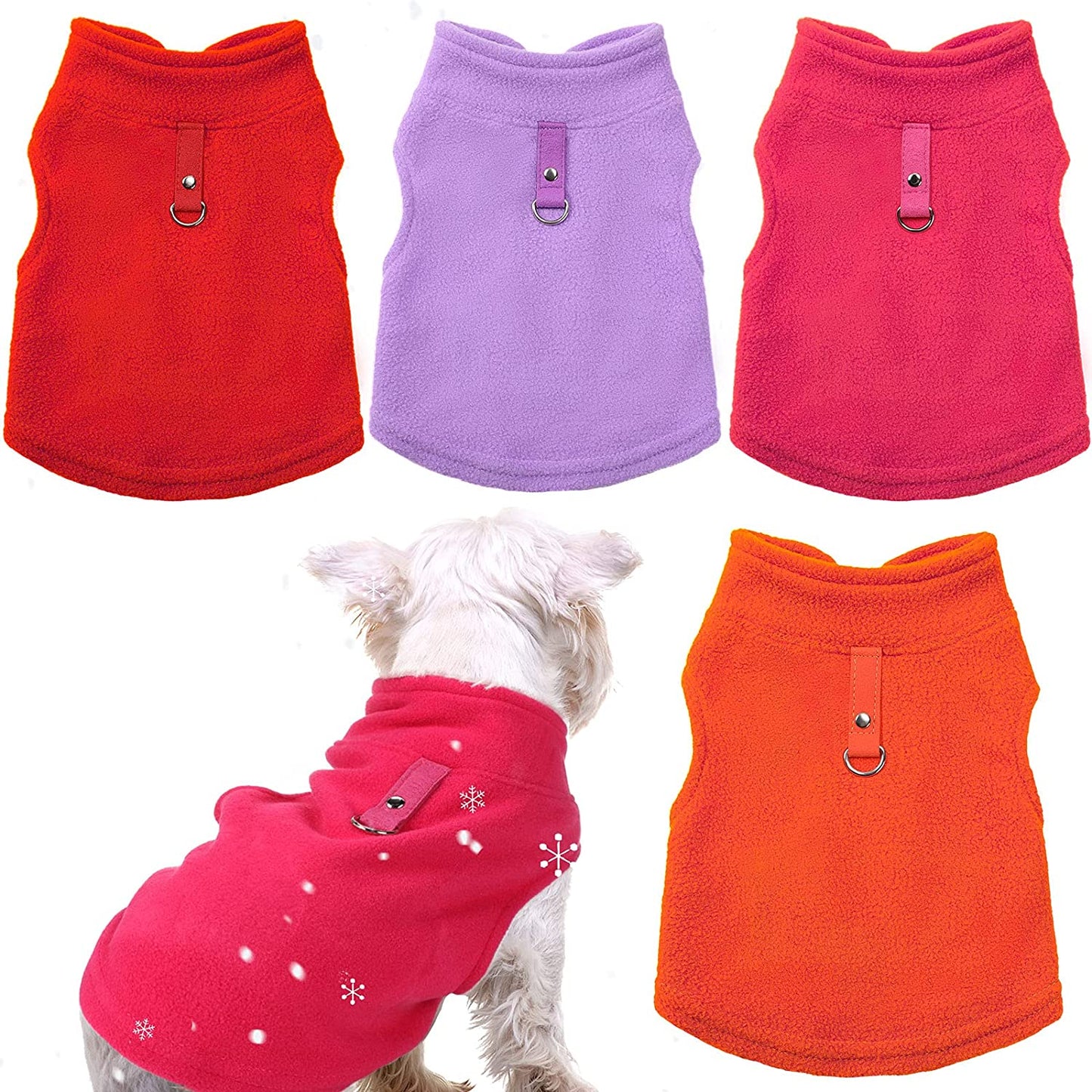 4 Pieces Fabric Dog Sweater with Leash Ring Winter Fleece Vest Dog Pullover Jacket Warm Pet Dog Clothes for Puppy Small Dogs Cat Chihuahua Boy (Red, Orange, Rose, Purple, Medium) Animals & Pet Supplies > Pet Supplies > Dog Supplies > Dog Apparel Weewooday Red, Orange, Rose, Purple Small 