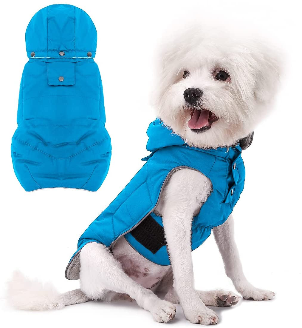 VOOPET Dog Jacket, Waterproof Warm Winter Coat for Small Medium Dogs - Soft Fleece Lining Pet Costume, Reflective Windproof Snowproof Cold Weather Padded Vest Dog Clothes with Detachable Hood (2XL) Animals & Pet Supplies > Pet Supplies > Dog Supplies > Dog Apparel voopet Royal Blue X-Large (Pack of 1) 