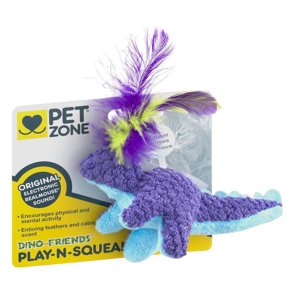 Pet Zone Dino-Friends Play-N-Squeak Interactive Cat Toy for Indoor Cats (Interactive Cat Toy, Catnip Toy, Catnip Toys for Cats, Real Mouse Electronic Sound, Catnip, Cat Toys)