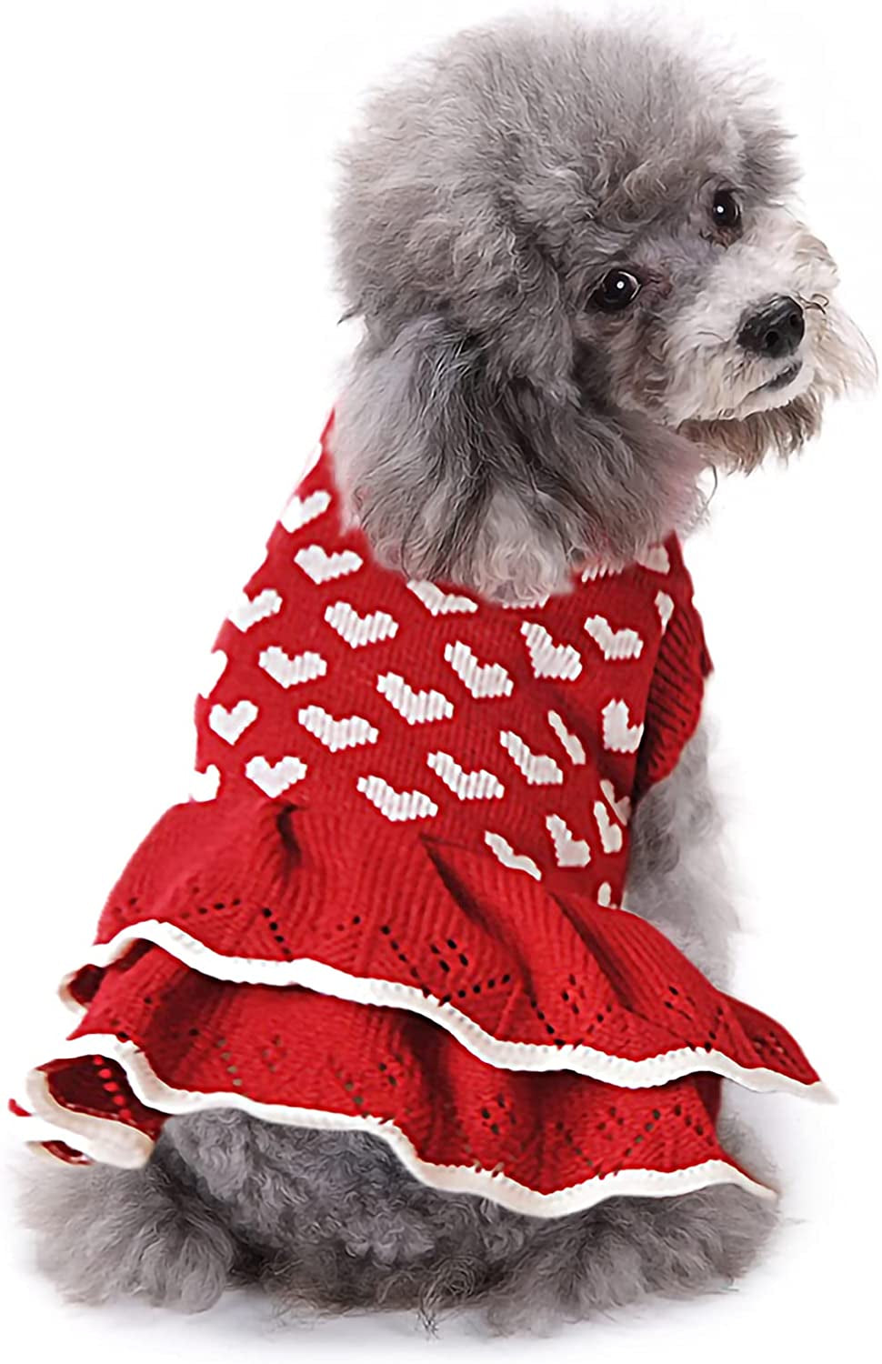 CHBORLESS Dog Sweater Puppy Dress: Warm Pet Small Dogs Clothes Winter Dog Heart Sweater Doggy Sweatshirt Doggie Coat Cat Clothing Kitten Dresses (Red, X-Small) Animals & Pet Supplies > Pet Supplies > Dog Supplies > Dog Apparel CHBORLESS Red Small 