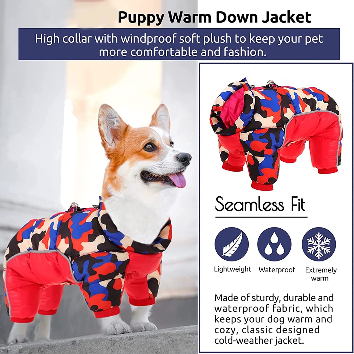 Winter Dog Pet Coat, Windproof Warm Dog Jacket Clothes with Four Legs Camouflage Clothes for Small Medium Large Dogs 3XL Animals & Pet Supplies > Pet Supplies > Dog Supplies > Dog Apparel COBEA0000077   