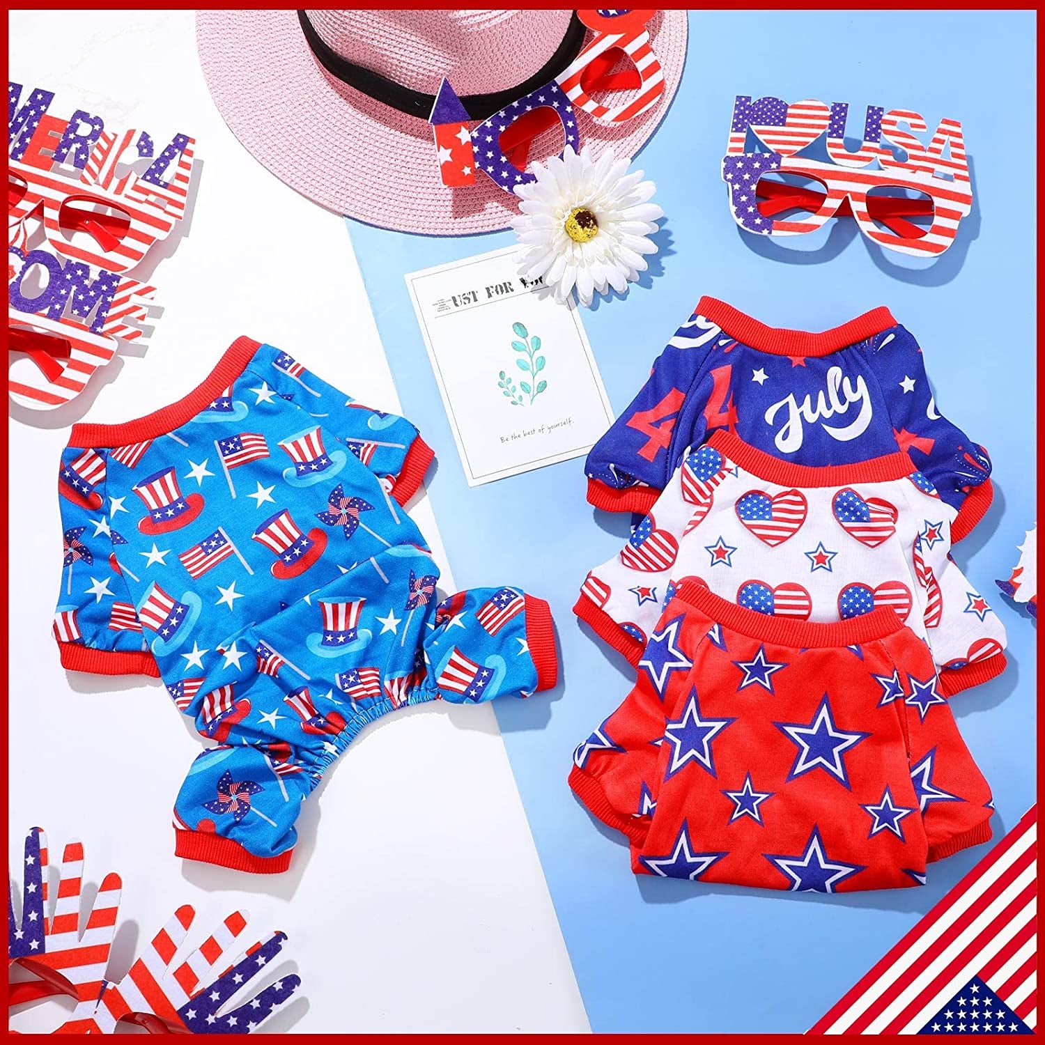 4 Pack Dog Pajamas Holiday Clothes for Dogs Labor Day Patriot Day Dog Shirt Jumpsuit Onesies American Flag Star Outfit Costume Apparel for Dog Puppy Accessories (Flag, Medium) Animals & Pet Supplies > Pet Supplies > Dog Supplies > Dog Apparel Saintrygo   