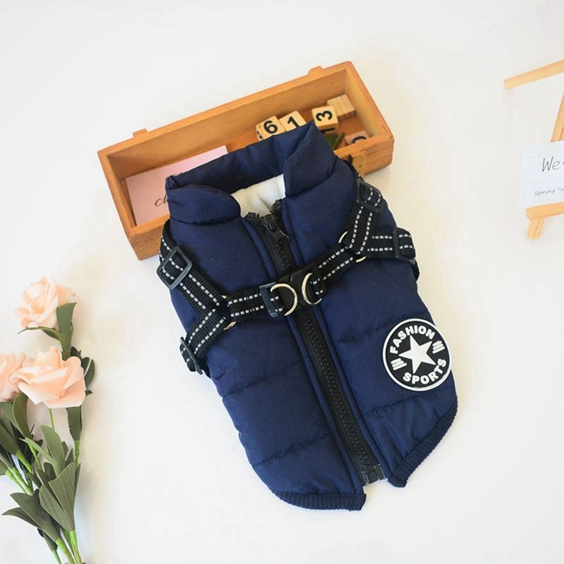 Small Dog Vest Harness, Pet Dog Sweater Bomber Jacket Coat Puppy Winter Padded Outfit Apparel,Navy Blue,S