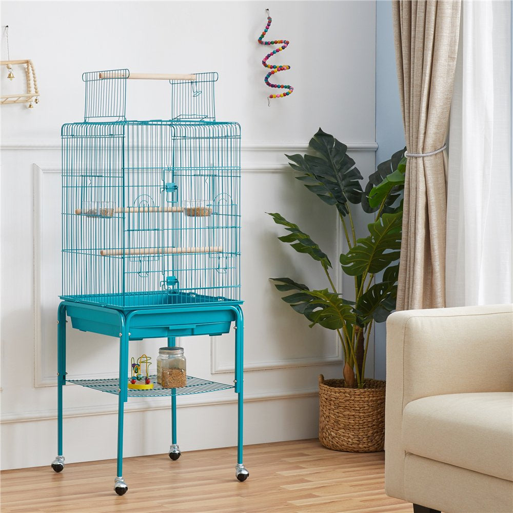 Easyfashion 47" Play Top Bird Cage with Rolling Stand, Teal Blue Animals & Pet Supplies > Pet Supplies > Bird Supplies > Bird Cages & Stands Easyfashion   