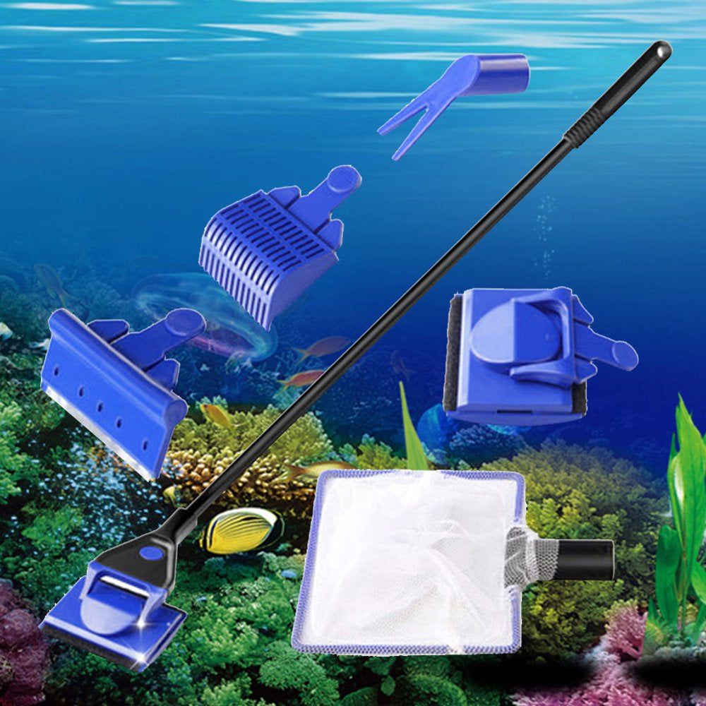 SPRING PARK 5 in 1 Complete Aquarium Fish Tank Cleaning Set Fish Net + Sand Rake + Seaweed Brush+ Water Grass Clip+ Cylinder Brush Glass Aquarium Cleaner Tool Kit Animals & Pet Supplies > Pet Supplies > Fish Supplies > Aquarium Fish Nets SPRING PARK   