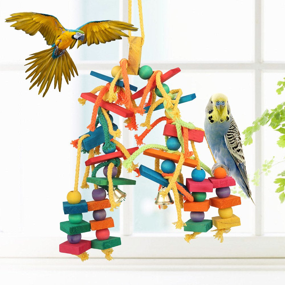 HOTBEST Large Parrot Pet Bird Toys Budgie Perch Cockatiel Chew Hanging Cage Wooden Br Animals & Pet Supplies > Pet Supplies > Bird Supplies > Bird Toys HOTBEST   