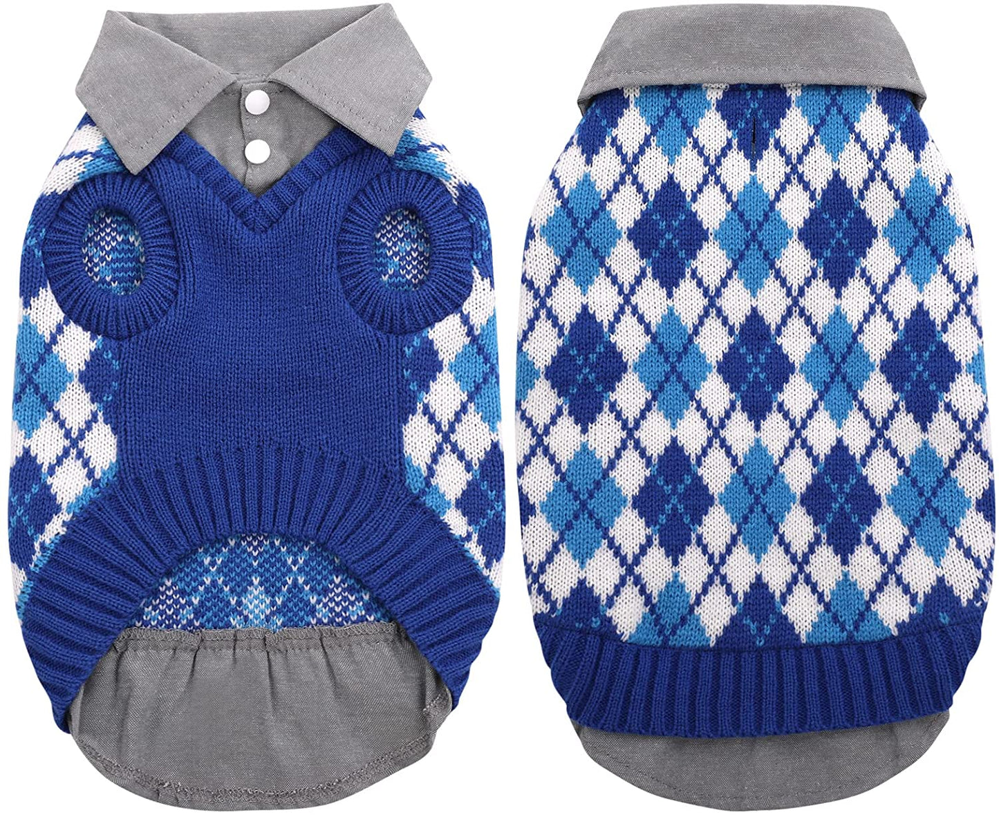 LETSQK Dog Sweater Dog Knitted Pet Clothes Classic Dog Winter Outfit with Plaid Argyle Patterns Warm Dog Sweatshirt with Polo Collar for Small Medium Puppies Dogs Cats, Green, L Animals & Pet Supplies > Pet Supplies > Dog Supplies > Dog Apparel LETSQK Blue X-Small 