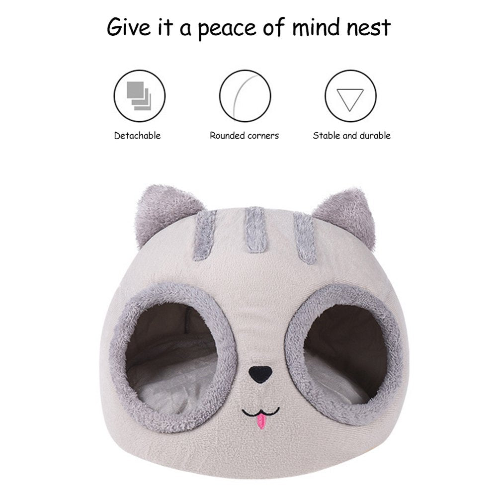 Tiyuyo Cat Head Shaped Washable Kitty Beds Indoor Detachable Semi-Closed Pet House Animals & Pet Supplies > Pet Supplies > Cat Supplies > Cat Beds tiyuyo   